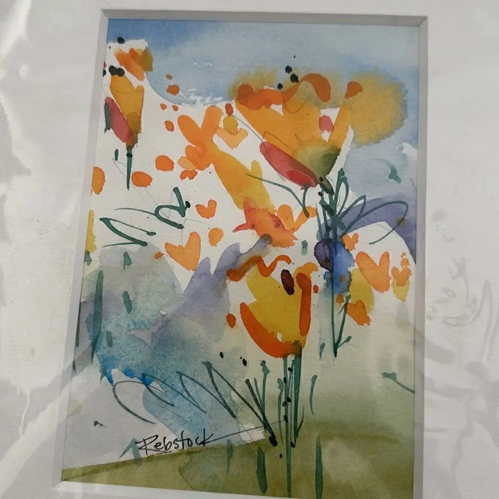 Marsha Rebstock Original Poppy Fields H20 Fliral Art 11”x14”